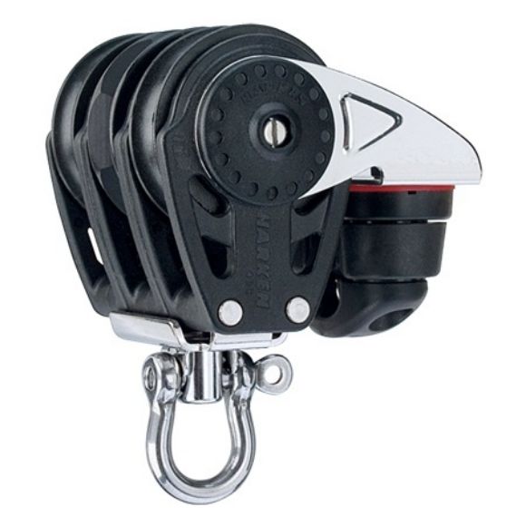 Harken 40mm Carbo Ratschblock, 3-scheibig, mit Klemme und Wirbel