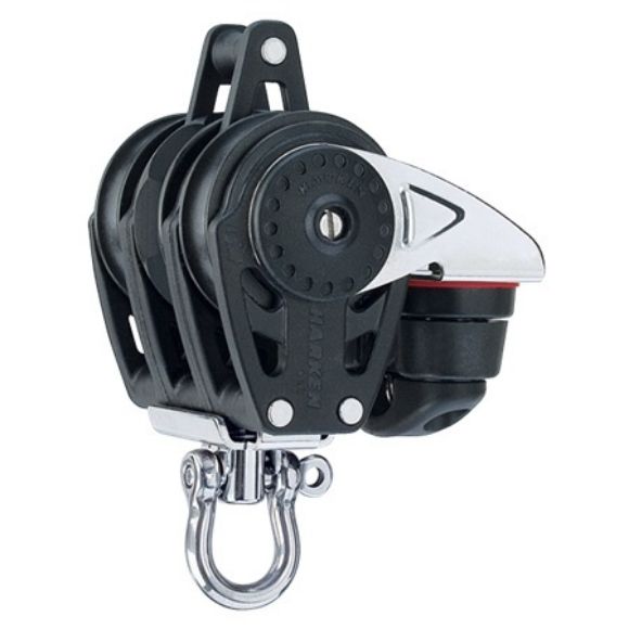 Harken 40mm Carbo Ratschblock, 3-scheibig, mit Klemme und Hundsfott